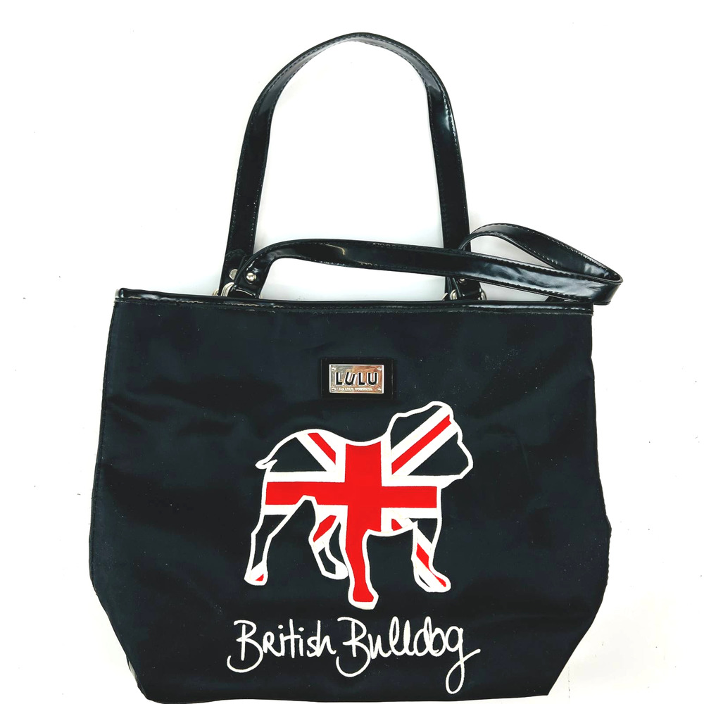 Lulu Guinness Womens British Bulldog Tote Bag Black Red Canvas Dual Handle M